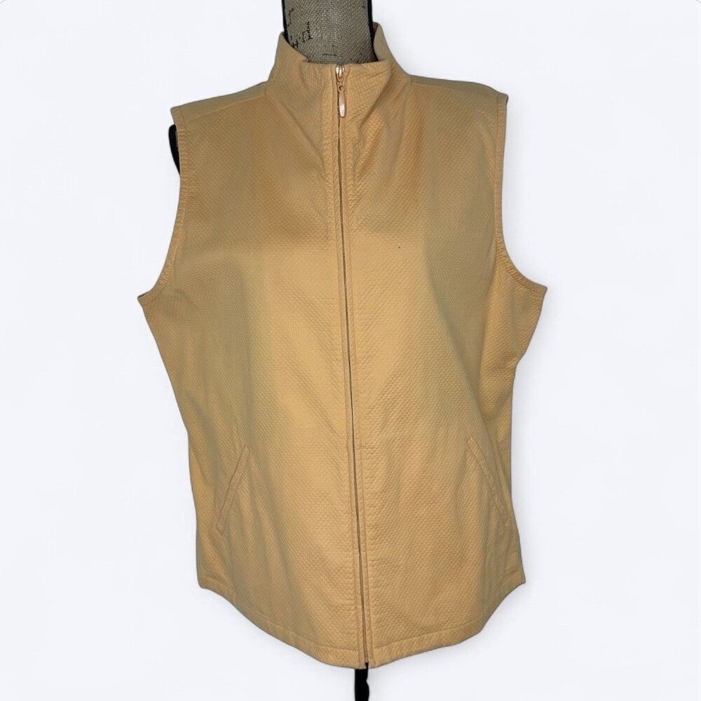 Eileen Fisher Textured Full Zip Vest Womens XL Orange Pockets Lightweight Layer